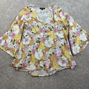 Rachel Zoe Womens Top M Floral Boho Rayon Bell Sleeve Flowy Festival Hippie